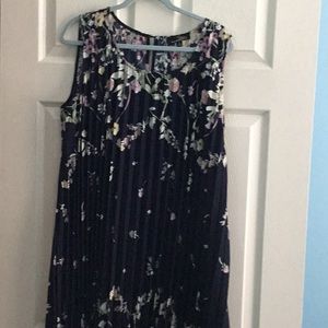 Navy blue with pretty flowers flowing pleated dress